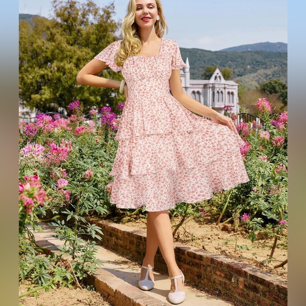 Floral tiered ruffle midi dress